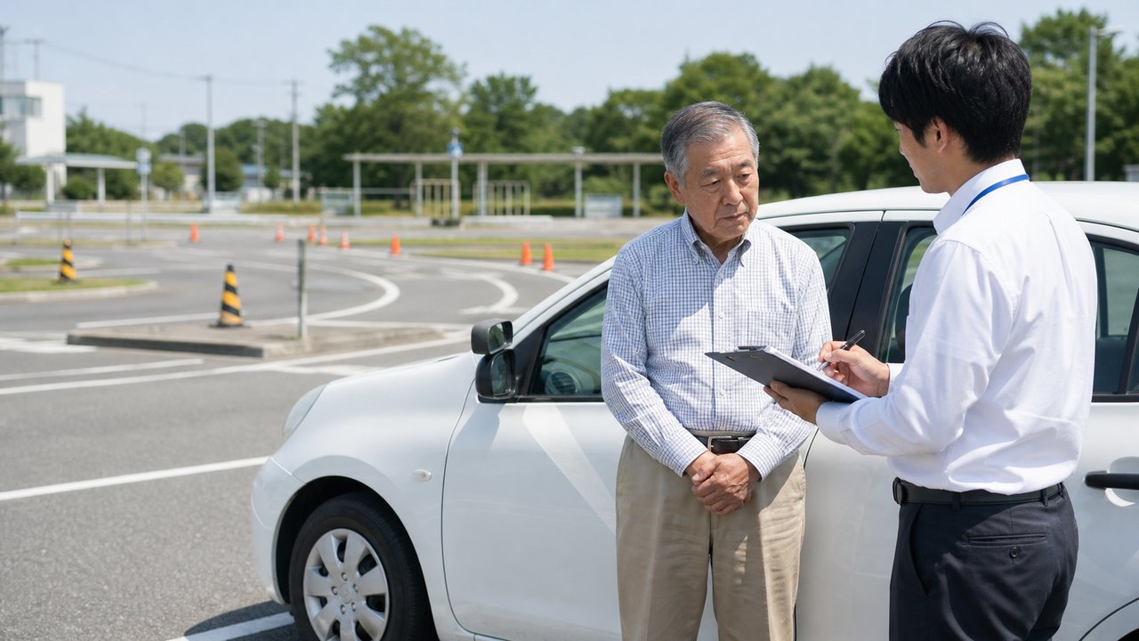 運転技能検査の対象条件と家族が確認する通知書・違反歴の図解