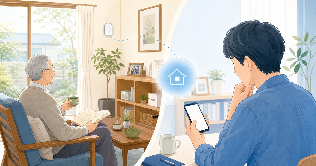 離れて暮らす家族が高齢の親を見守るイラスト