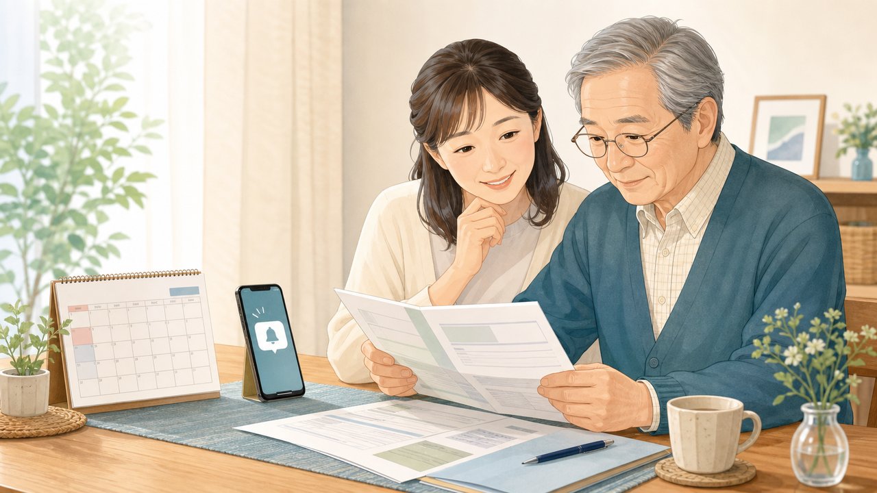 認知機能検査の結果通知書を家族と確認する高齢者のアイキャッチ画像