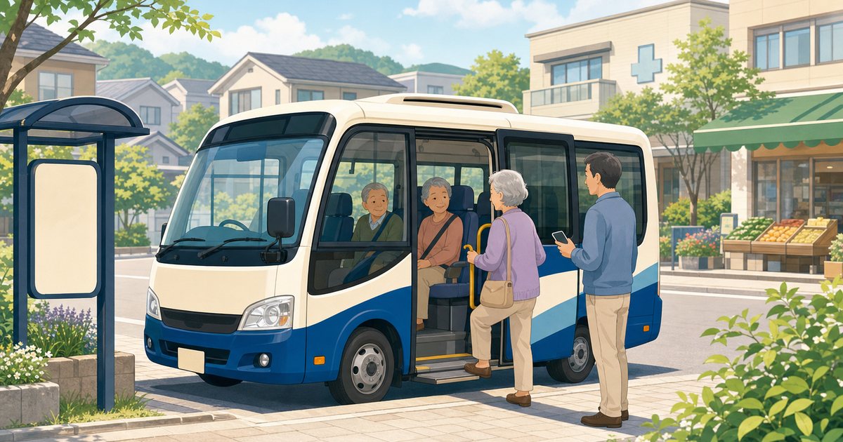 高齢者が地域のデマンド交通へ安心して乗車する様子